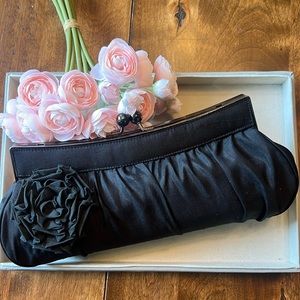White House Black Market Evening Bag Clutch Purse With Strap Black Silk